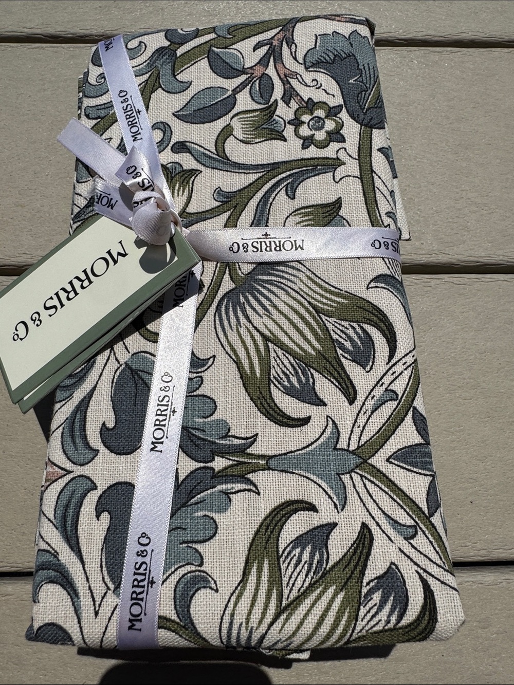SET of 8 MORRIS & Co DINNER NAPKINS LODDEN BLUE GREEN CREAM 100% Cotton NWT
